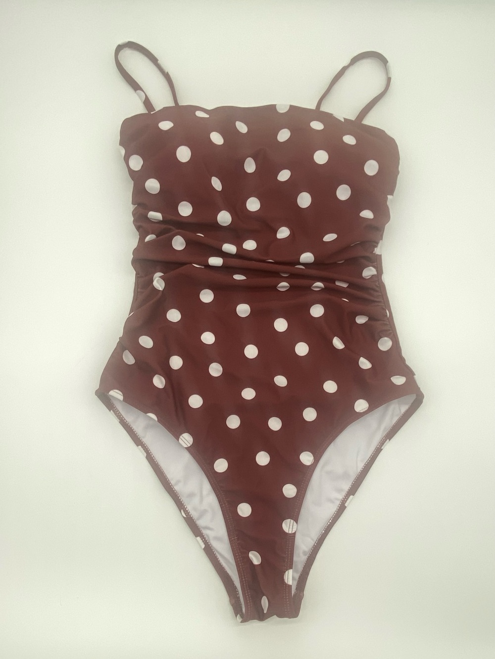 Women’s One Piece Swimsuit Tummy Control Brown Polka Dot Size S